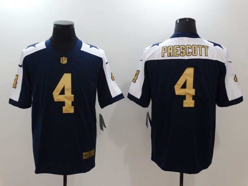 Men Dallas Cowboys #4 Dak Prescott Blue Gold Letter Rush Nike Vapor Untouchable Limited NFL Jerseys->->NFL Jersey